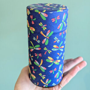 blue and colourful dragonfly washi paper Japanese tea canister